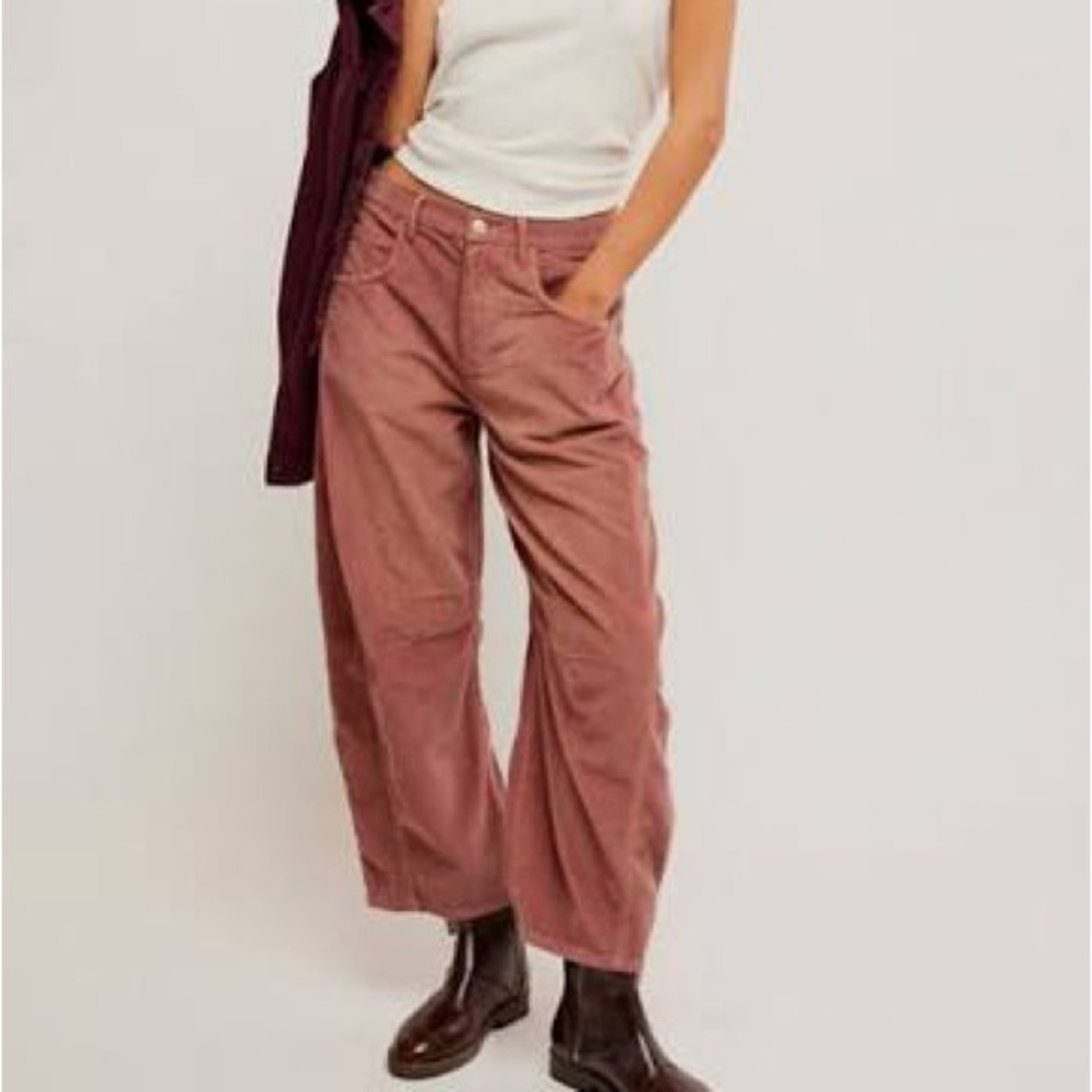 We the Free Good Luck Mid Rise Corduroy Barrel Jeans - Withered Rose